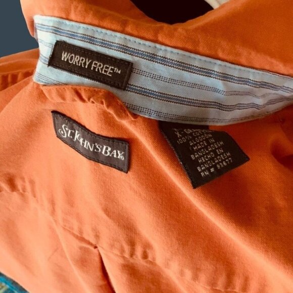 ST. JOHN'S BAY MENS SS COLLARED COTTON  BUTTON DOWN ORANGE SHIRT EUC XL - Picture 3 of 5